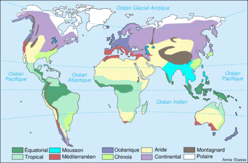 planisphère des climats mondiaux